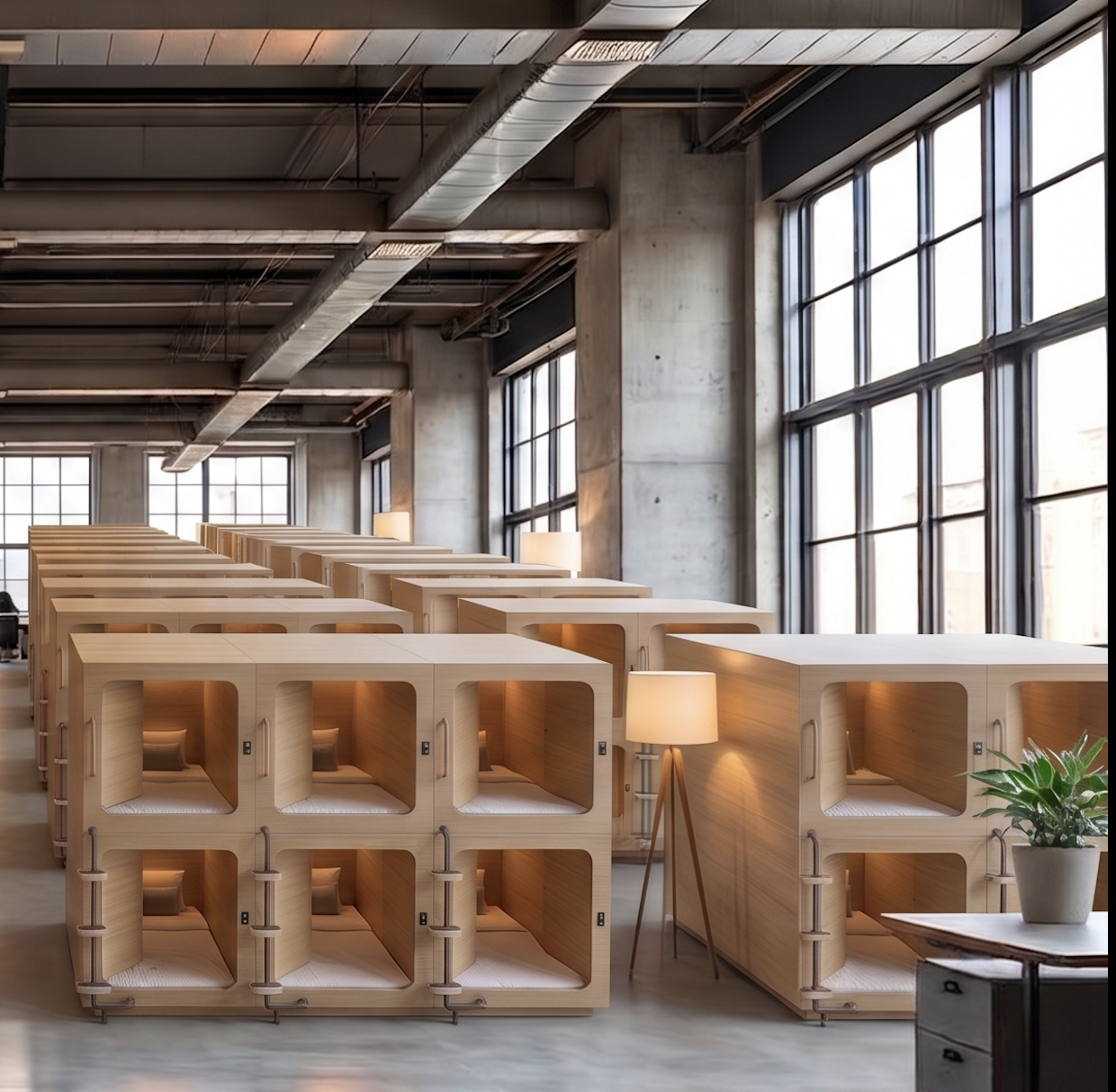 Open-plan office converted into private mini-rooms